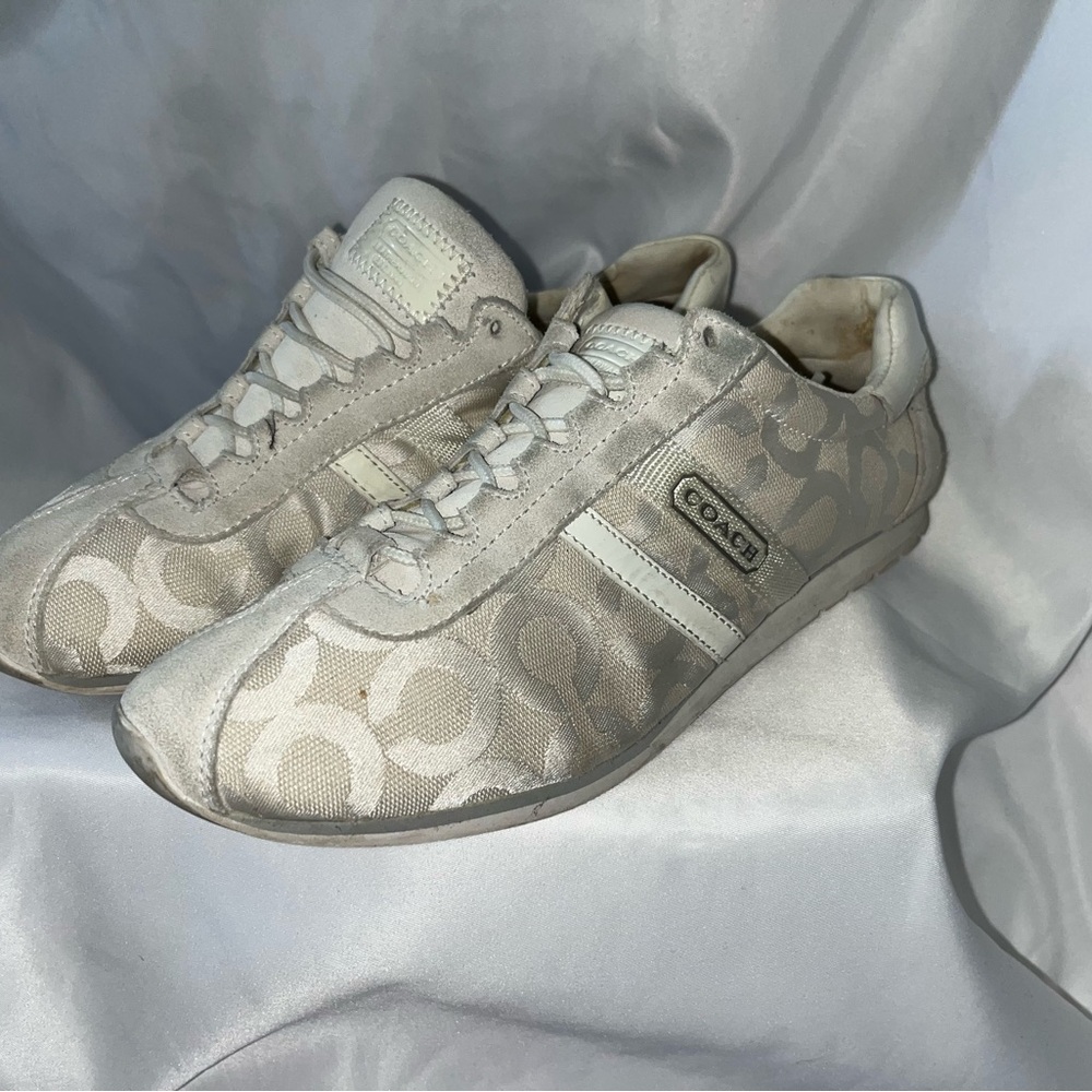SPRING SALE! Coach WHITE and silver  Signature Sneakers 7.5 women’s